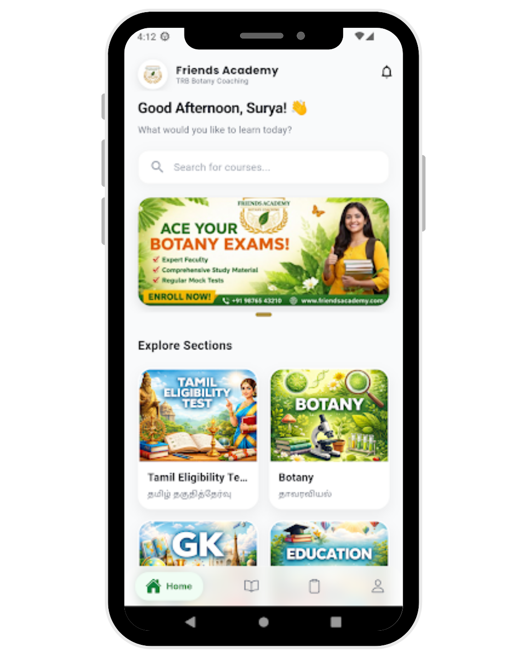 Friends Academy TRB Botany App Mockup